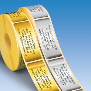 500 exclusive address stickers, address labels with a matt GOLD or SILVER surface on the roll. Max. 6 lines, 7 fonts.
