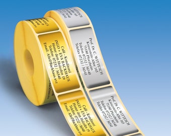 500 exclusive address stickers, address labels with a matt GOLD or SILVER surface on the roll. Max. 6 lines, 7 fonts.