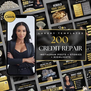 200 Credit Repair Instagram Templates | Black Credit Repair Templates | Credit Repair Social Media Posts | Credit Repair Flyers | Canva