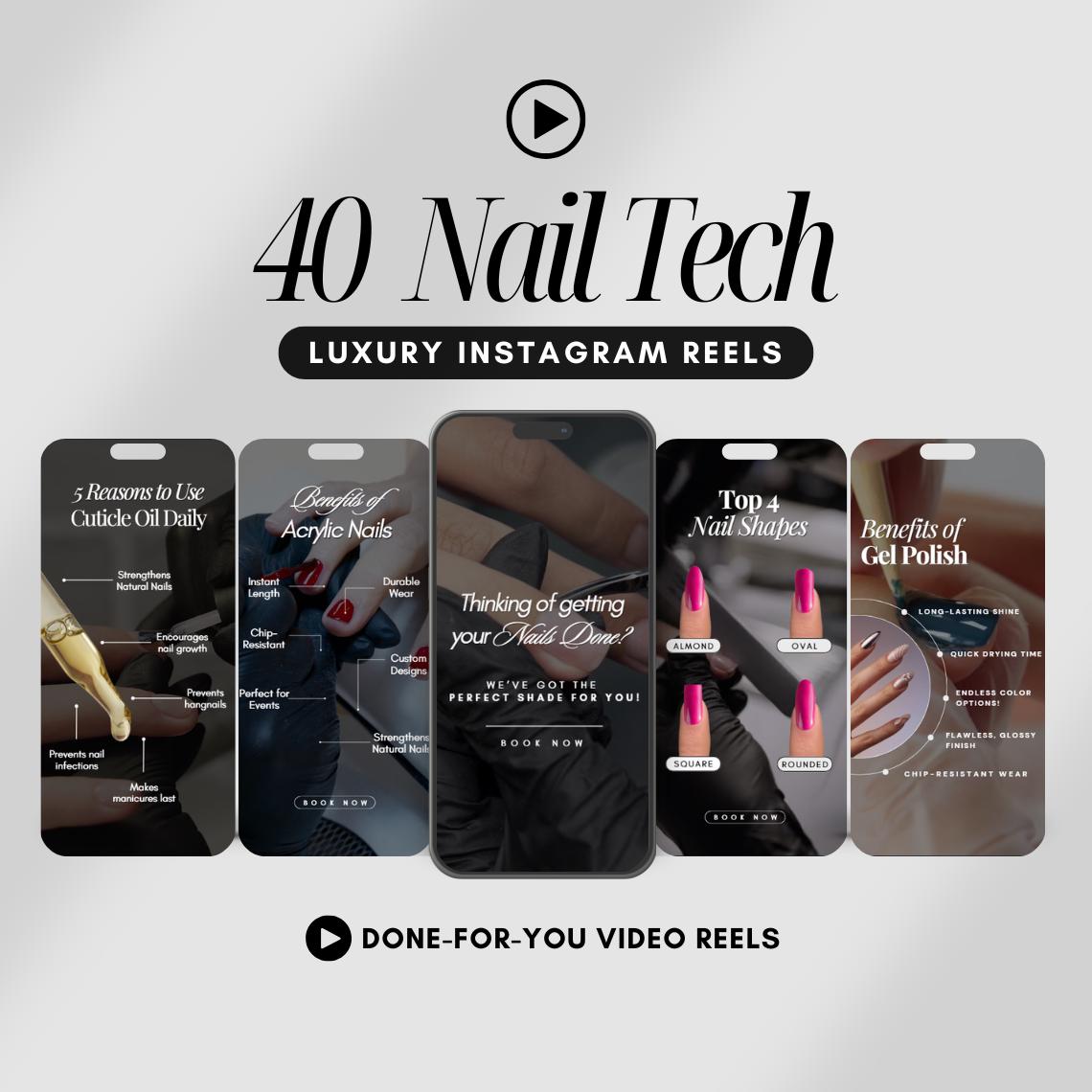 40 Nail Tech Instagram Reels | Nail Artist Video Reels | Nail Tech Instagram Templates | Nail Technician Posts | Nail Tech Reel Covers