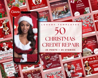 50 Christmas Credit Repair Bundle | Christmas Credit Repair Flyer | Credit Repair Templates |  Holiday Credit Repair Flyers | Credit Repair