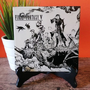 Final Fantasy V laser engraved tile - Warriors of Light Yoshitaka Amano artwork