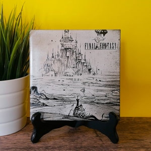 Final Fantasy 1 laser engraved tile - Uncharted Lands - Yoshitaka Amano artwork