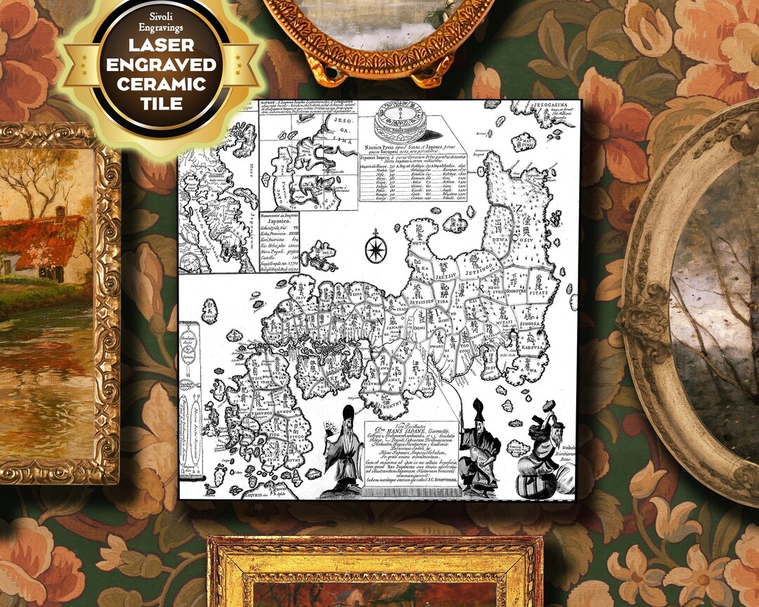 Old Map of Japan Laser Engraved Tile Historical Maps Vintage Home Old ...