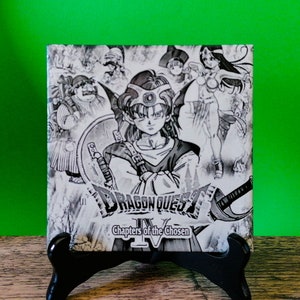 Dragon Quest IV Heroes laser engraved tile - video game artwork - Akira Toriyama artwork