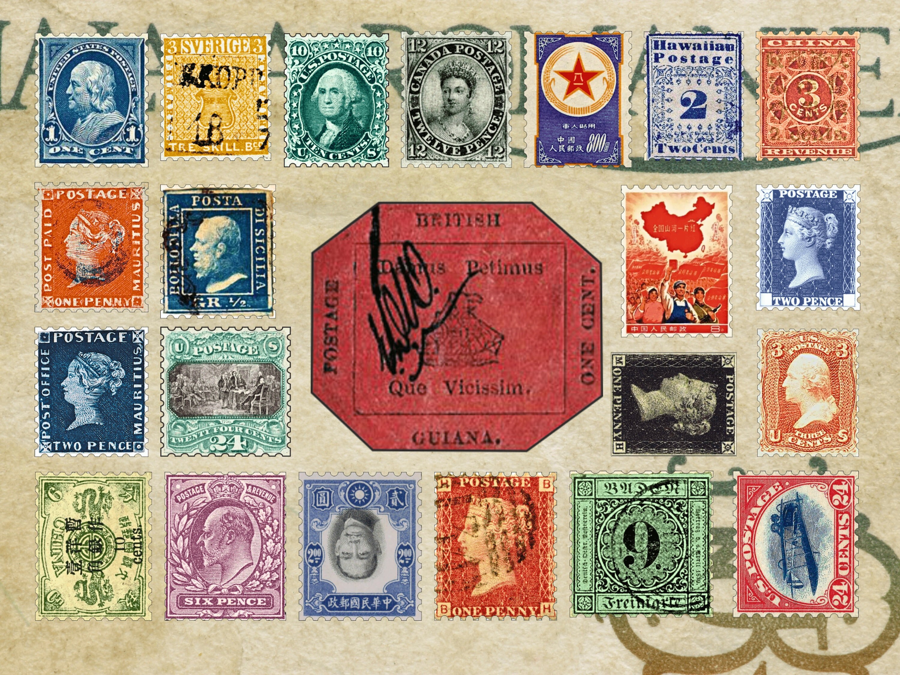 Printable Rare Postage Stamps Sticker Pack, Cricut Postal Stickers