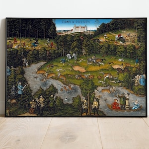 Ready to Print and Hang on Wall - Hunting near Hartenfels Castle by Lucas Cranach Printable Oil Painting Wall Art Instant Download
