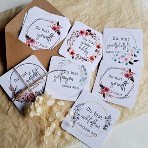 12 Christliche Ermutigungskärtchen mit Bibelvers - Mutmach Grußkarten - Blumenkranz - Konfirmation - Kommunion - Geburtstagsgeschenk - Deko