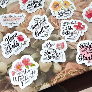 Christliche Sticker 14 Stk. à ca. 5cm handlettering Ermutigung Aufkleber Geschenkartikel Deko Bibelverse WertVoll gesegnet Journaling Flower