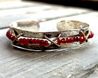 Handmade Ruby Stone Silver Bracelet for Men