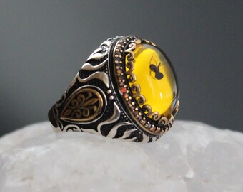 Mens Rings Amber Insect Ring Piece Amber Ring One Of A Kind