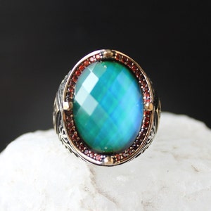 Color-changing Stone Men&#39;s Ring,  Christmas Gift for Men, Mood Gemstone Handmade Silver Ring, Gift for Men, 925 Silver, Emotion Ring