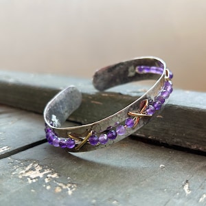 Natural Amethyst Gemstone Handmade Silver Bracelet, 925 Silver Jewelry Gift for Men, Premium Christmas Gift