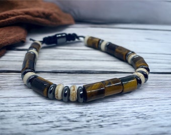 Tigerauge Naturstein Armband, coole Armbänder für Männer, Unisex Edelstein Armband