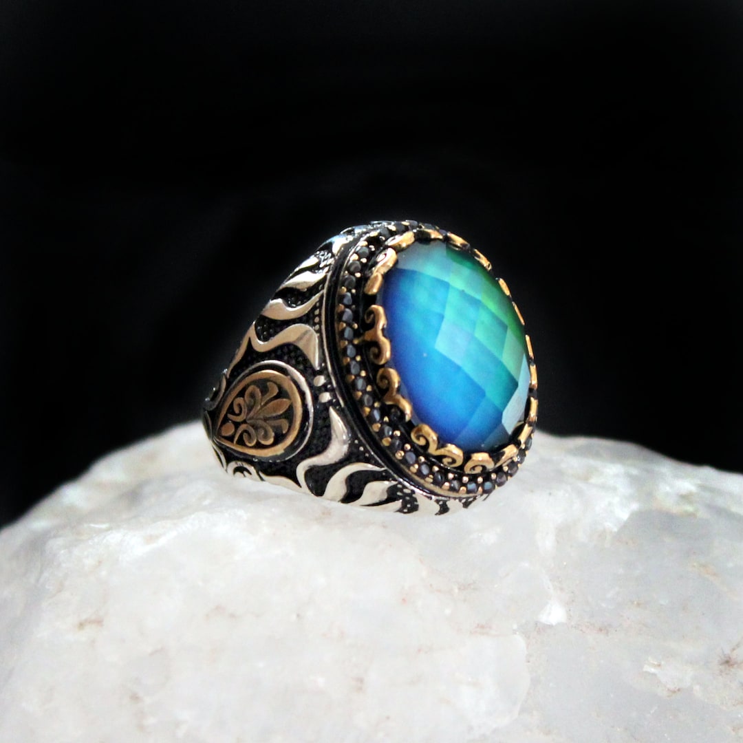 Mood Stone Sterling Silver Ring: Color-changing Gemstone, Zircon Accents 