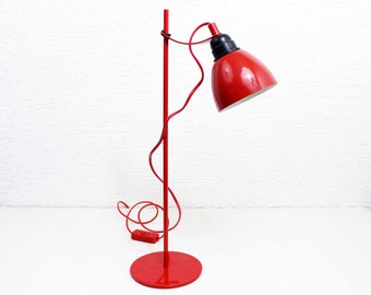 Lampe de bureau vintage sur tige en métal rouge 1970