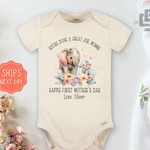 Our first mothers day baby Onesie® First Mother&#39;s day baby Onesie®, cute personalized name newborn body suit. newborn baby gift.