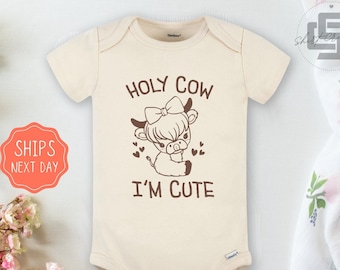Holy cow I'm cute baby Onesie® baby calf baby Onesie®, cute farm animal newborn body suit. newborn baby gift.