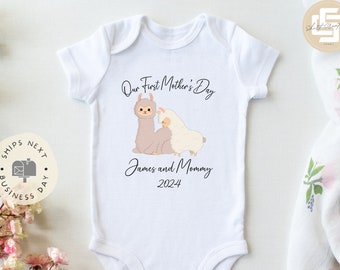 Our first mother's day baby Onesie® Mother's day baby Onesie®, cute personalized date newborn body suit. newborn baby gift.