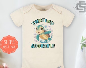 Sea turtle Baby Onesie® beach baby Onesie®, Little surfer newborn body suit. baby turtle newborn baby gift.