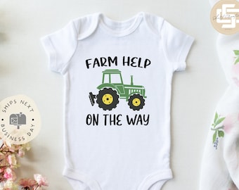 Farm help on the way Baby Onesie®, Farm baby Onesie®, farmer baby body suit. cute baby gift.