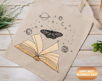 Butterfly Book Tote Bag, Teachers Gift, Book Lover Gift, Canvas Tote bag, Bookworm Gift, aesthetic bag
