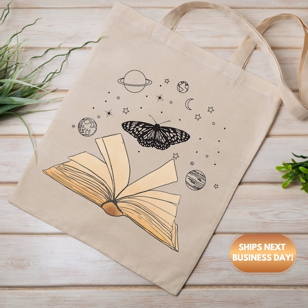 Butterfly Book Tote Bag, Teachers Gift, Book Lover Gift, Canvas Tote bag, Bookworm Gift, aesthetic bag