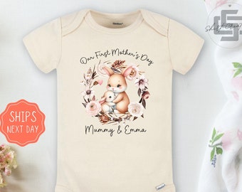 First mother's day baby Onesie® Personalized Mother's day baby Onesie®, Mothers day baby outfit. Bunny newborn baby gift.