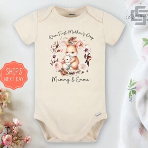First mother&#39;s day baby Onesie® Personalized Mother&#39;s day baby Onesie®, Mothers day baby outfit. Bunny newborn baby gift.