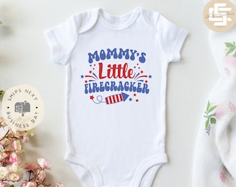 Mommy's little firecracker Onesie®, 4th of July baby Onesie®,  Independence day baby body suit. cute baby gift.