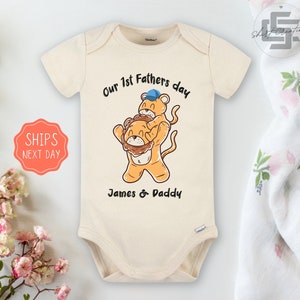Our first Father&#39;s day baby Onesie® Father&#39;s day baby Onesie®, First father&#39;s day newborn baby boy & girl gift. Personalized baby bodysuit.