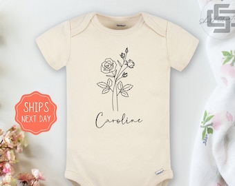 Birth month flower baby Onesie® Personalized birth flower baby Onesie®, cute personalized newborn body suit. newborn baby gift.