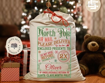 Personalized Santa Sack, Christmas Bags with Name, Custom Christmas Santa Sack, North Pole Delivery Sack, Christmas Gift For Kid