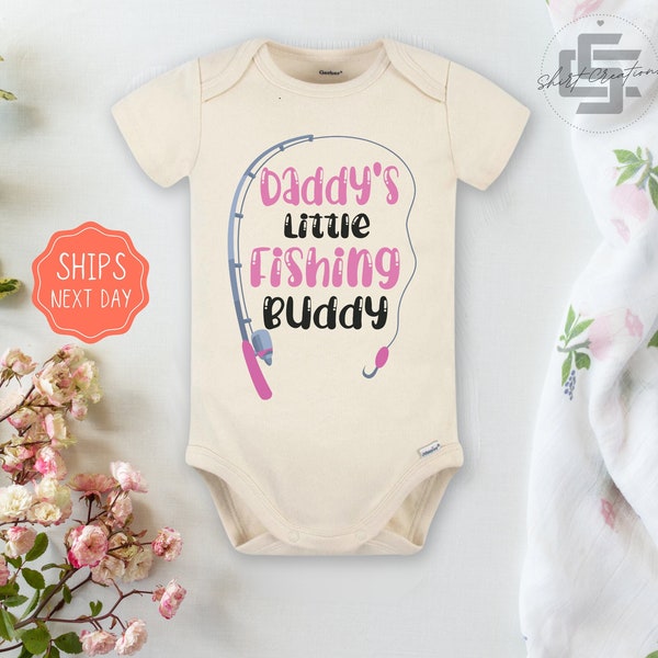 Daddy's fishing buddy baby girl Onesie® fishing baby girl Onesie®, cute pink daddy's girl newborn body suit. newborn baby gift.