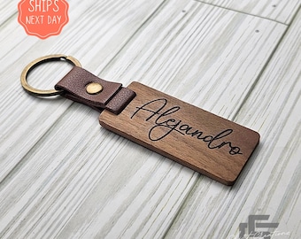Personalized Wooden Name Keychain, Custom Engraved Baby Name Key Ring, Keepsake Gift for Parents, Godparents, or Grandparents