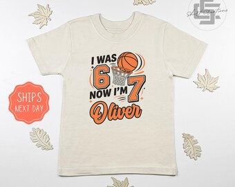 Camiseta de baloncesto para 7.º cumpleaños, camiseta "Tenía 6 años y ahora tengo 7", camiseta de cumpleaños para niños de siete años, atuendo de cumpleaños de baloncesto, camiseta deportiva para niños