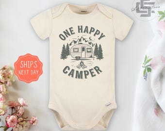 One happy camper Onesie®, camping baby bodysuit, camp toddler Tee. newborn camping baby boy.