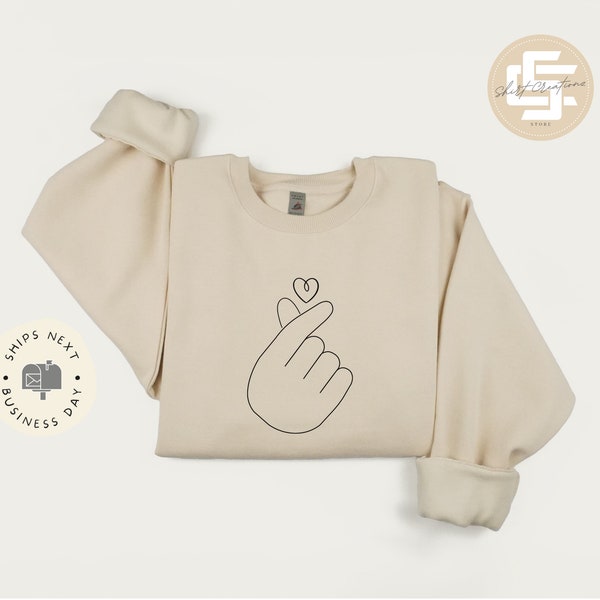 Korean finger heart sweatshirt, Cute heart sweater, k-drama k-pop crewneck sweatshirt, Xmas gift sweater.