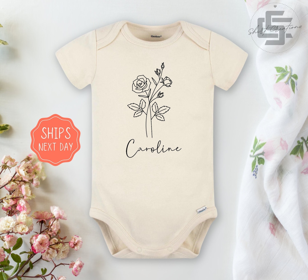 Birth Month Flower Baby Onesie® Personalized Birth Flower Baby Onesie — free download