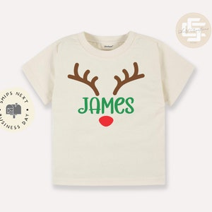 Christmas Reindeer Personalized name Toddler TShirt, Reindeer kids shirt, Christmas natural toddler Tee.
