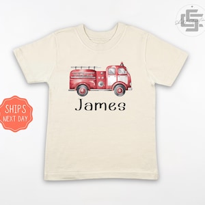 Personalized Firetruck Onesie®, Firefighter Kids Name Shirt, Toddler Birthday Gift Shirt, Boys Baby Shirt, Custom Baby Onesie®