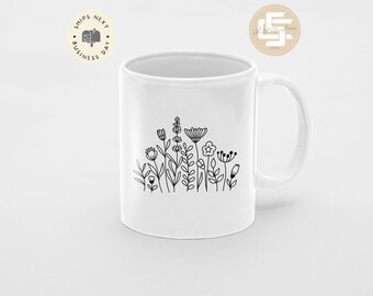 Pressed flower Mug, Flower mug Gift, coffee Mug flower garden, flower lover gift.