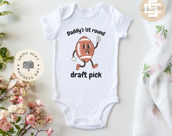 Daddy's first round draft pick Onesie®, football baby Onesie®, baby boy body suit. New born baby gift.
