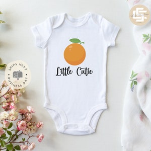 Little Cutie Baby Onesie®, Cute orange baby Onesie®,  baby announcement body suit. cute baby gift.