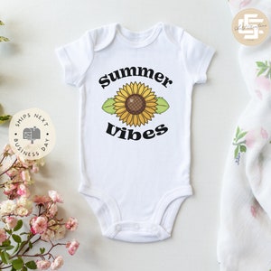 Summer vibes Baby Onesie®, sunflower baby Onesie®,  baby announcement body suit. cute baby gift.