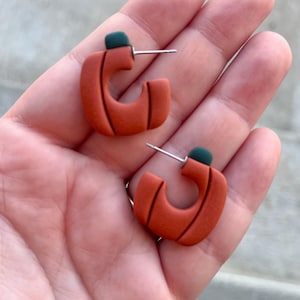 Pumpkin hoop clay earrings