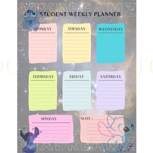 Editable Digital Stitch Weekly Student Planner | Fillable PDF | Calendar, Academic Planner, Study Planner, Daily Planner, Assignment Planner