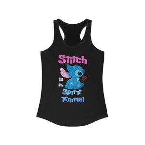 Lilo & Stitch Inspired | Stitch Is My Spirit Animal | Fan | Colorful | Women&#39;s Black Racerback Tank