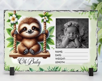 Sloth Baby Birth Stats Slate: Newborn Announcement Keepsake (Digital Download)