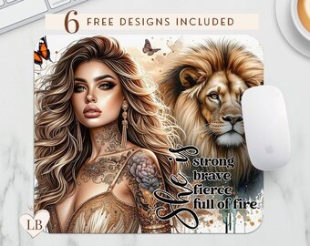 Empowering Woman & Lion Mouse Pad Sublimation Design (Digital Download)